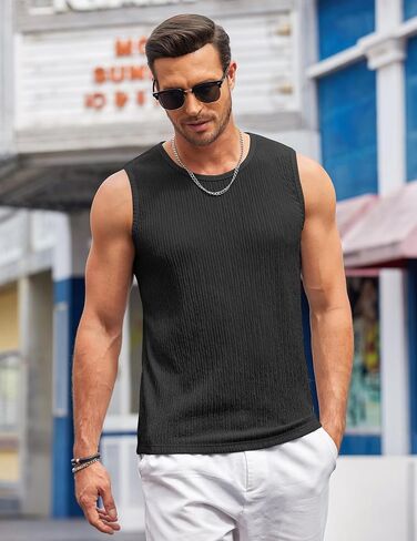COOFANDY Mens Stretchy Tank Tops 2 Pack Sleeveless Knit Shirt Casual Tank Shitrs Wide Sleeve Army Green in Saudi Arabia