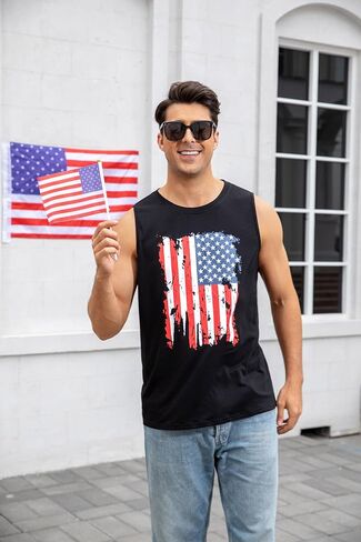 American Flag Tank Top Men 4th of July Shirts USA Print Patriotic Sleeveless Muscle Tee Tops in Kuwait