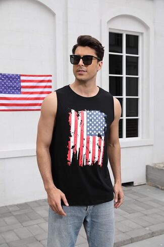 American Flag Tank Top Men 4th of July Shirts USA Print Patriotic Sleeveless Muscle Tee Tops in Kuwait