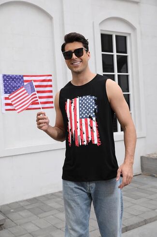 American Flag Tank Top Men 4th of July Shirts USA Print Patriotic Sleeveless Muscle Tee Tops in Kuwait