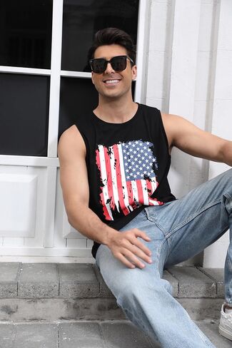 American Flag Tank Top Men 4th of July Shirts USA Print Patriotic Sleeveless Muscle Tee Tops in Kuwait