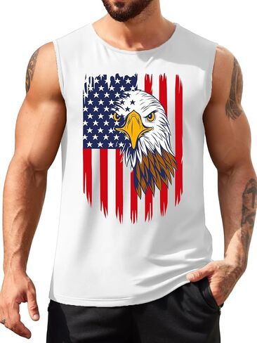 American Flag Tank Top Men 4th of July Shirts USA Print Patriotic Sleeveless Muscle Tee Tops in Kuwait
