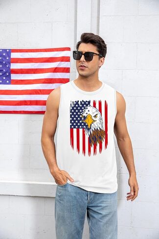 American Flag Tank Top Men 4th of July Shirts USA Print Patriotic Sleeveless Muscle Tee Tops in Kuwait