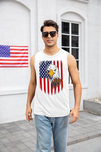 American Flag Tank Top Men 4th of July Shirts USA Print Patriotic Sleeveless Muscle Tee Tops in Kuwait