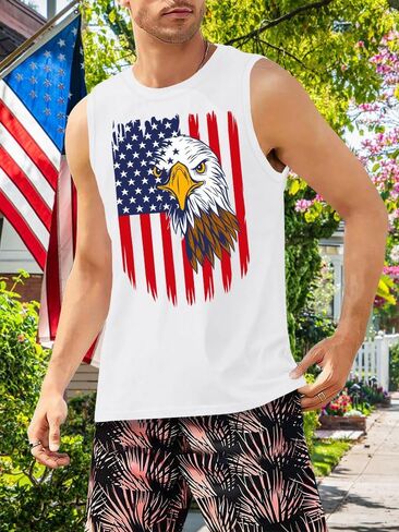 American Flag Tank Top Men 4th of July Shirts USA Print Patriotic Sleeveless Muscle Tee Tops in Kuwait