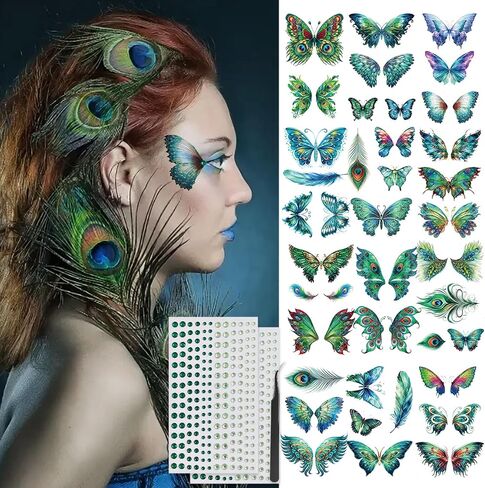 14 Sheets Glitter Butterfly Temporary Tattoos Sticker for Women Girls Eye Face Makeup Decoration, Flash Fairy Wings Body Art Shiny Butterflies Waterproof Fake Tattoos for Festival Party Eye Decor in Saudi Arabia