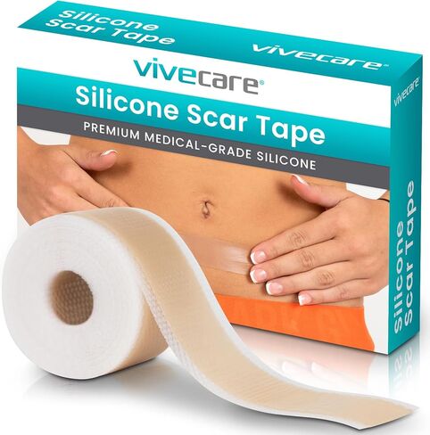 ViveCare Silicone Scar Sheet Tape for Surgical Scars - Medical Grade Silicone Scar Patches for After Surgery - Silicone Bandage Gel Healing Tape Strips - for Scars, C Section (Beige) in Kuwait