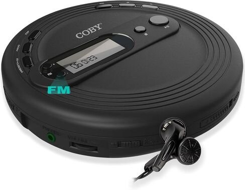 مشغل أقراص مضغوطة محمول من Coby مع حماية من التخطي - مشغل أقراص موسيقى خفيف الوزن ومقاوم للصدمات مع راديو FM وسماعات أذن عالية الجودة | مثالي للمنزل والسيارة والسفر، أسود in Kuwait