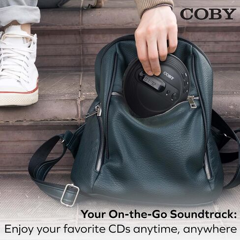 مشغل أقراص مضغوطة محمول من Coby مع حماية من التخطي - مشغل أقراص موسيقى خفيف الوزن ومقاوم للصدمات مع راديو FM وسماعات أذن عالية الجودة | مثالي للمنزل والسيارة والسفر، أسود in Kuwait