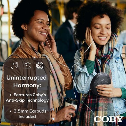 مشغل أقراص مضغوطة محمول من Coby مع حماية من التخطي - مشغل أقراص موسيقى خفيف الوزن ومقاوم للصدمات مع راديو FM وسماعات أذن عالية الجودة | مثالي للمنزل والسيارة والسفر، أسود in Kuwait