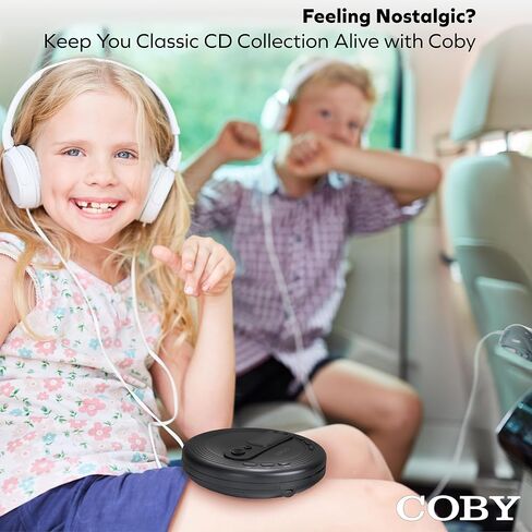 مشغل أقراص مضغوطة محمول من Coby مع حماية من التخطي - مشغل أقراص موسيقى خفيف الوزن ومقاوم للصدمات مع راديو FM وسماعات أذن عالية الجودة | مثالي للمنزل والسيارة والسفر، أسود in Kuwait