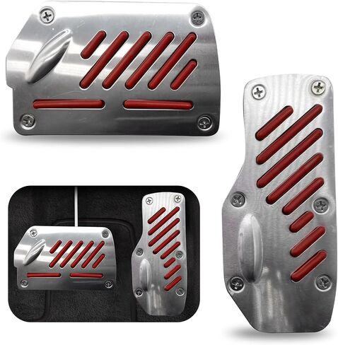 2 PCS Car Automatic Transmission Accelerator Brake Pedal Cover Set, 5.5" x 2.4" + 2.9" x 4.9" Non-Slip PVC Rubber Foot Pedal, Alloy Anti-Rust Sports Decoration, Universal for Cars (Red) in Saudi Arabia