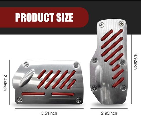 2 PCS Car Automatic Transmission Accelerator Brake Pedal Cover Set, 5.5" x 2.4" + 2.9" x 4.9" Non-Slip PVC Rubber Foot Pedal, Alloy Anti-Rust Sports Decoration, Universal for Cars (Red) in Saudi Arabia