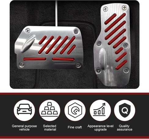 2 PCS Car Automatic Transmission Accelerator Brake Pedal Cover Set, 5.5" x 2.4" + 2.9" x 4.9" Non-Slip PVC Rubber Foot Pedal, Alloy Anti-Rust Sports Decoration, Universal for Cars (Red) in Saudi Arabia