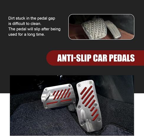 2 PCS Car Automatic Transmission Accelerator Brake Pedal Cover Set, 5.5" x 2.4" + 2.9" x 4.9" Non-Slip PVC Rubber Foot Pedal, Alloy Anti-Rust Sports Decoration, Universal for Cars (Red) in Saudi Arabia