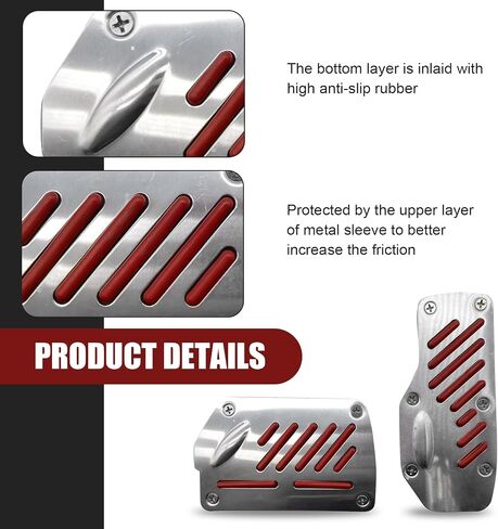 2 PCS Car Automatic Transmission Accelerator Brake Pedal Cover Set, 5.5" x 2.4" + 2.9" x 4.9" Non-Slip PVC Rubber Foot Pedal, Alloy Anti-Rust Sports Decoration, Universal for Cars (Red) in Saudi Arabia