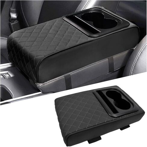 Mandark Car Center Console Armrest Pillow, Leather Memory Foam Auto Arm Rest Box Cover with Storage Bag, Waterproof Automotive Interior Elbow Protector Accessories, Universal Fit (Black) in Saudi Arabia