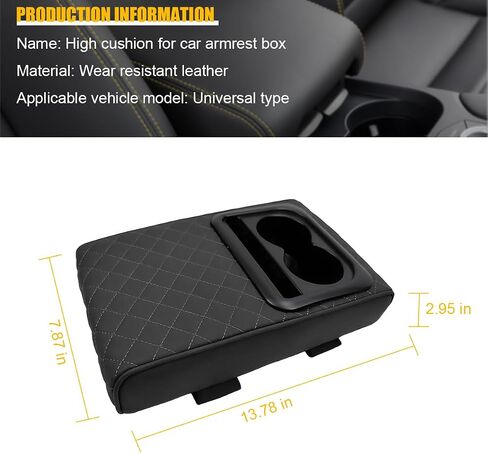 Mandark Car Center Console Armrest Pillow, Leather Memory Foam Auto Arm Rest Box Cover with Storage Bag, Waterproof Automotive Interior Elbow Protector Accessories, Universal Fit (Black) in Saudi Arabia