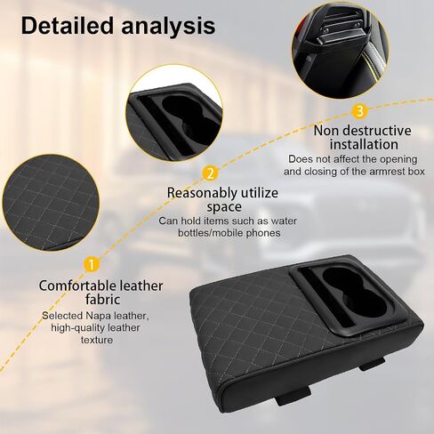 Mandark Car Center Console Armrest Pillow, Leather Memory Foam Auto Arm Rest Box Cover with Storage Bag, Waterproof Automotive Interior Elbow Protector Accessories, Universal Fit (Black) in Saudi Arabia