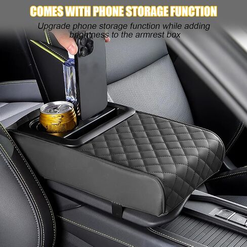Mandark Car Center Console Armrest Pillow, Leather Memory Foam Auto Arm Rest Box Cover with Storage Bag, Waterproof Automotive Interior Elbow Protector Accessories, Universal Fit (Black) in Saudi Arabia