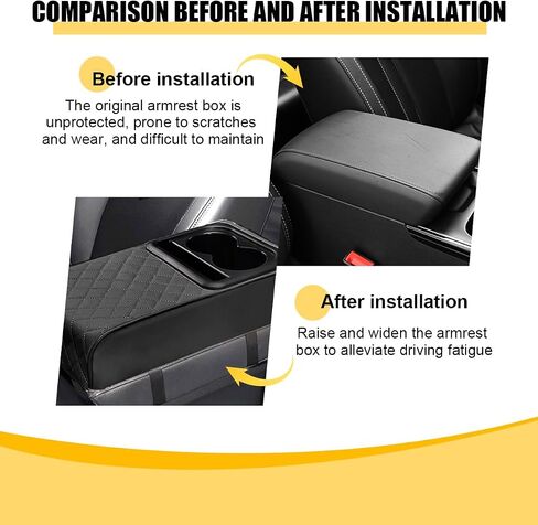 Mandark Car Center Console Armrest Pillow, Leather Memory Foam Auto Arm Rest Box Cover with Storage Bag, Waterproof Automotive Interior Elbow Protector Accessories, Universal Fit (Black) in Saudi Arabia