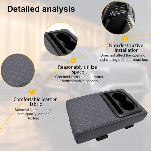 Mandark Car Center Console Armrest Pillow, Leather Memory Foam Auto Arm Rest Box Cover with Storage Bag, Waterproof Automotive Interior Elbow Protector Accessories, Universal Fit (Black) in Saudi Arabia