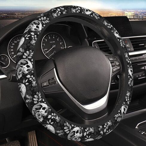 Flower Sugar Skull Steering Wheel Cover Women 15 inch Anti-Slip Sweat Absorption Steering Wheel Covers Cute Car Accessories Decor Car SUV Sedan Vans Truck Protector in Kuwait