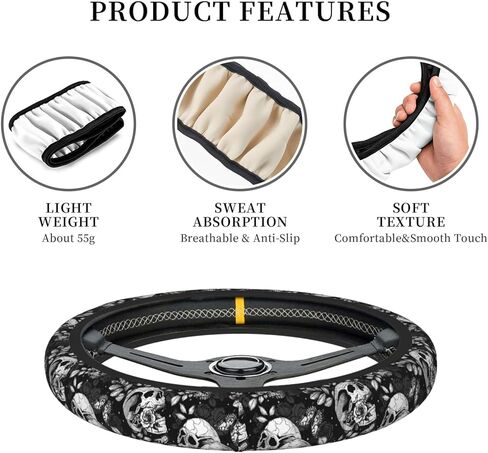 Flower Sugar Skull Steering Wheel Cover Women 15 inch Anti-Slip Sweat Absorption Steering Wheel Covers Cute Car Accessories Decor Car SUV Sedan Vans Truck Protector in Kuwait