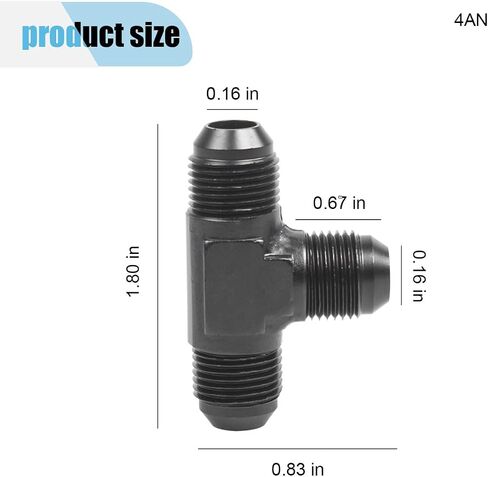 6AN Male Flare Tee Fitting Adapter, Black Anodized T Fuel Hose Union Fitting Adapter, Aluminum Thread Flare Tee Quick Connect Fuel Line Adaptor (6AN) in Saudi Arabia