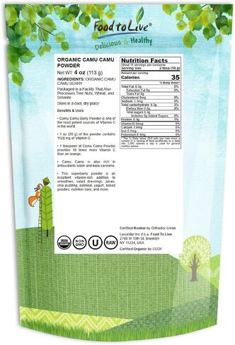 Food to Live - Organic Camu Camu Powder, 1 Pound - Non-GMO, Kosher, Raw, Vegan Superfood, Bulk, Non-Irradiated, Pure, Great for Baking and Drinks in Saudi Arabia