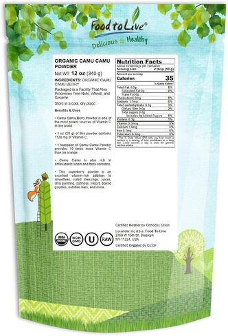 Food to Live - Organic Camu Camu Powder, 1 Pound - Non-GMO, Kosher, Raw, Vegan Superfood, Bulk, Non-Irradiated, Pure, Great for Baking and Drinks in Saudi Arabia
