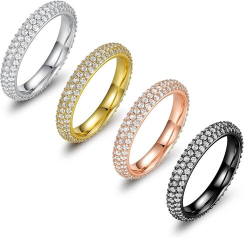 TIKJE 4 Rings Set For Women, 18k Yellow/White Gold/Rose Gold/Black Plated Rings - Cubic Zirconias Band Ring, Eternity Promise Ring For Her Engagement Ring Wedding Band Size 5-12 in Kuwait