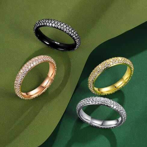 TIKJE 4 Rings Set For Women, 18k Yellow/White Gold/Rose Gold/Black Plated Rings - Cubic Zirconias Band Ring, Eternity Promise Ring For Her Engagement Ring Wedding Band Size 5-12 in Kuwait