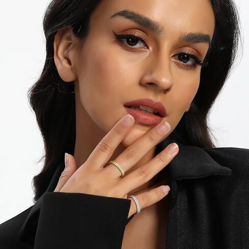 TIKJE 4 Rings Set For Women, 18k Yellow/White Gold/Rose Gold/Black Plated Rings - Cubic Zirconias Band Ring, Eternity Promise Ring For Her Engagement Ring Wedding Band Size 5-12 in Kuwait