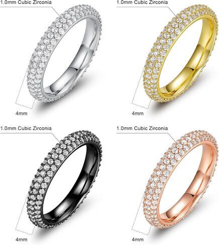 TIKJE 4 Rings Set For Women, 18k Yellow/White Gold/Rose Gold/Black Plated Rings - Cubic Zirconias Band Ring, Eternity Promise Ring For Her Engagement Ring Wedding Band Size 5-12 in Kuwait