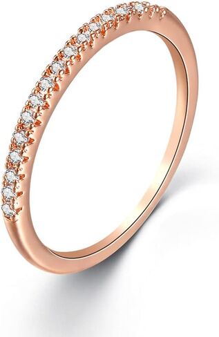 18K Rose Gold Plated Round Cubic Zirconia Three-in-One Halo Wedding Engagement Square Eternity Rings Set Women's Band for Bridal Mom Lover in Saudi Arabia