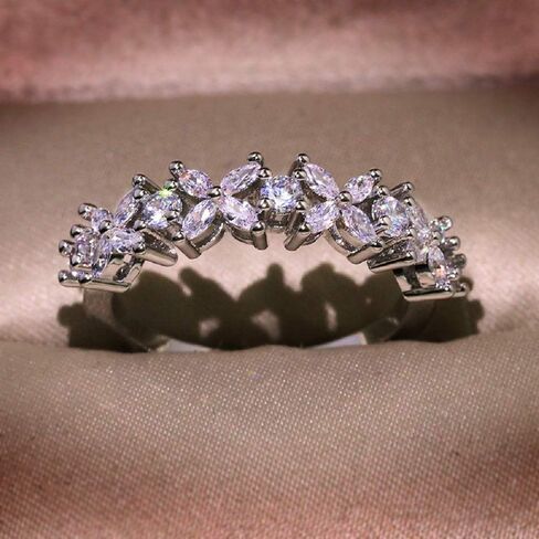 Exquisite Flower Shape Cubic Zirconia Eternity Wedding Engagement Band Single Row Diamond Ring for Women (US code 6) in Saudi Arabia