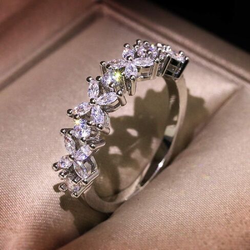 Exquisite Flower Shape Cubic Zirconia Eternity Wedding Engagement Band Single Row Diamond Ring for Women (US code 6) in Saudi Arabia