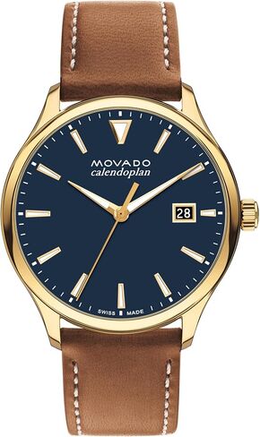 سلسلة Movado Heritage Series Calendoplan Men's Watch - حركة الكوارتز السويسرية ، حزام جلدي - 3 ATM Resistance - ساعة كلاسيكية وفاخرة للأزياء بالنسبة له - 40 مم - 40 ملم in Kuwait