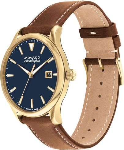 سلسلة Movado Heritage Series Calendoplan Men's Watch - حركة الكوارتز السويسرية ، حزام جلدي - 3 ATM Resistance - ساعة كلاسيكية وفاخرة للأزياء بالنسبة له - 40 مم - 40 ملم in Kuwait