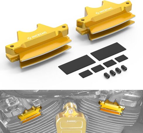 Gold Spark Plug Decorative Cover Aluminum Compatible with Harley Ultra Limited Low FLHTKL 2017-2019, Finned Spark Plug Cover Compatible with Harley 2017+ M8 Engine, See Fitments in Saudi Arabia