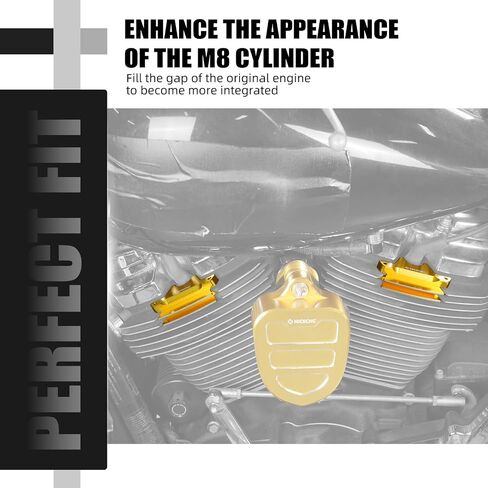 Gold Spark Plug Decorative Cover Aluminum Compatible with Harley Ultra Limited Low FLHTKL 2017-2019, Finned Spark Plug Cover Compatible with Harley 2017+ M8 Engine, See Fitments in Saudi Arabia