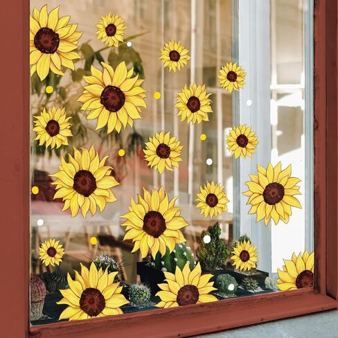 Floral Window Clings Sunflower Window Decals Reusable Anti-Collision Summer PVC Stickers for Home Glass Mirror Decoration, 11.5 x 8.3 Inch, 9 Sheet in Saudi Arabia