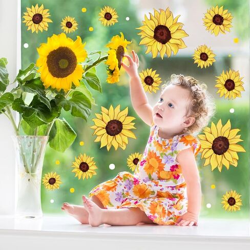 Floral Window Clings Sunflower Window Decals Reusable Anti-Collision Summer PVC Stickers for Home Glass Mirror Decoration, 11.5 x 8.3 Inch, 9 Sheet in Saudi Arabia