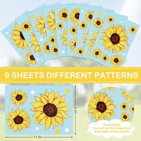 Floral Window Clings Sunflower Window Decals Reusable Anti-Collision Summer PVC Stickers for Home Glass Mirror Decoration, 11.5 x 8.3 Inch, 9 Sheet in Saudi Arabia