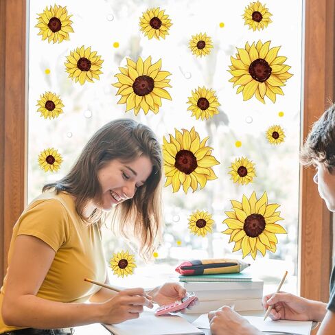 Floral Window Clings Sunflower Window Decals Reusable Anti-Collision Summer PVC Stickers for Home Glass Mirror Decoration, 11.5 x 8.3 Inch, 9 Sheet in Saudi Arabia