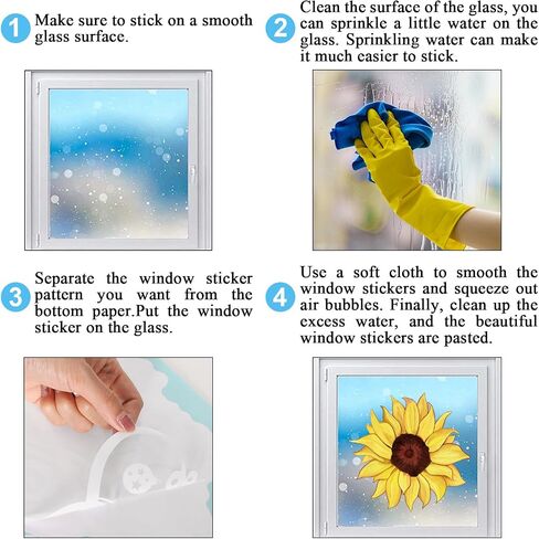 Floral Window Clings Sunflower Window Decals Reusable Anti-Collision Summer PVC Stickers for Home Glass Mirror Decoration, 11.5 x 8.3 Inch, 9 Sheet in Saudi Arabia