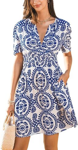 Cupshe Womens Summer Dresses 2025 v الرقبة الأكمام قصيرة الأكمام in Kuwait