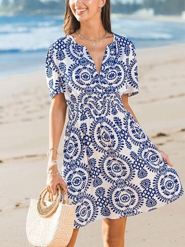 Cupshe Womens Summer Dresses 2025 v الرقبة الأكمام قصيرة الأكمام in Kuwait