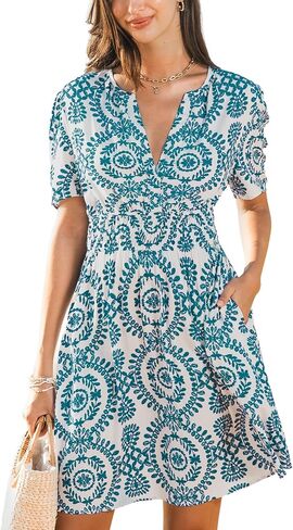 Cupshe Womens Summer Dresses 2025 v الرقبة الأكمام قصيرة الأكمام in Kuwait